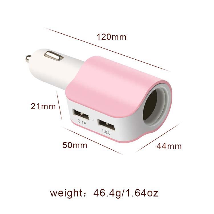 Pink Dual usb port car charger 5V 2A Pink Dual usb port car charger 5V 2A